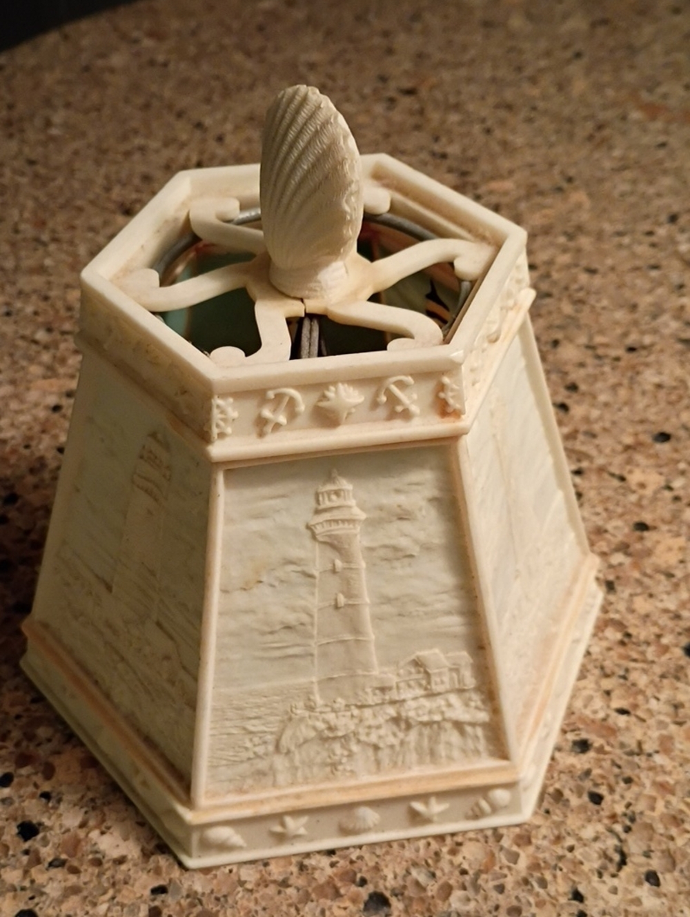 Cream Decorative See-Thru Nautical Lighthouse Accent Lampshade with Shell Finial